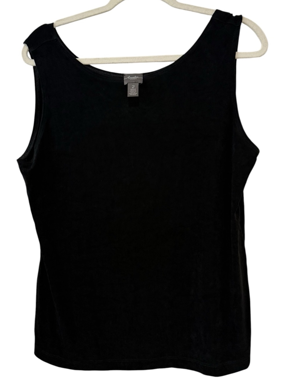 Chico’s Travelers Black Sleeveless Acetate Stretch Tank Blouse Top Size Medium